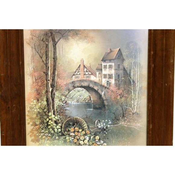 2 VTG Framed Signed Andres Orpinas Canvas Like Prints English Tudor Countryside - Picture 9 of 12
